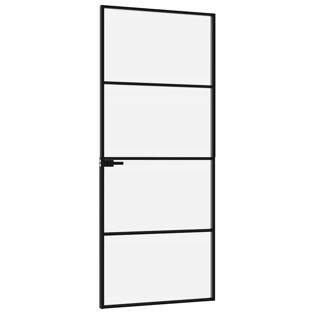 Interior Door Slim Black 83x201.5 cm Tempered Glass&Aluminium 3 Horizontal Bars Black and transparent
