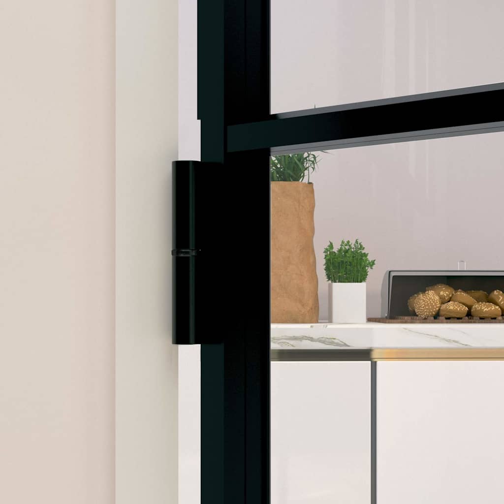 Interior Door Slim Black 83x201.5 cm Tempered Glass&Aluminium 3 Horizontal Bars Black and transparent