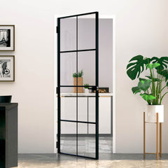 Interior Door Slim Black 83x201.5 cm Tempered Glass&Aluminium 4x2 Grids Black and transparent