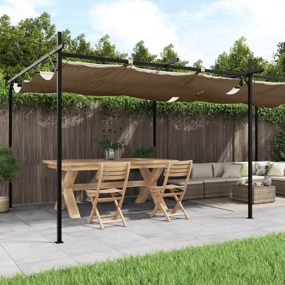 Pergola with Retractable Roof Taupe 589 x 292 x 230 cm