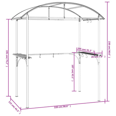 BBQ Gazebo with Side Shelves Anthracite 220x115x230 cm Steel