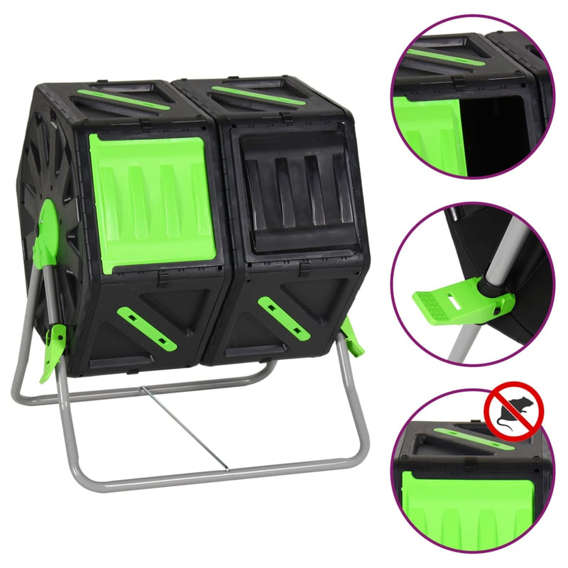 Tumbling Composter Dual Chamber 63x60x74 cm 140 L Polypropylene