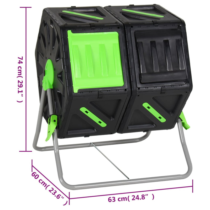 Tumbling Composter Dual Chamber 63x60x74 cm 140 L Polypropylene