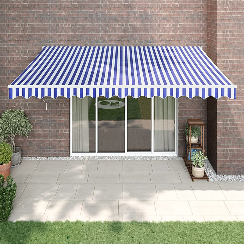 Retractable Awning Blue and White 4x3 m Fabric and Aluminium