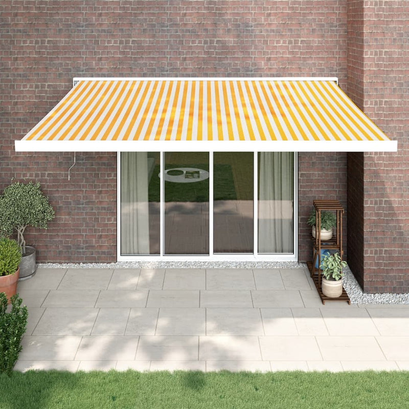 Retractable Awning Yellow and White 4x3 m Fabric and Aluminium