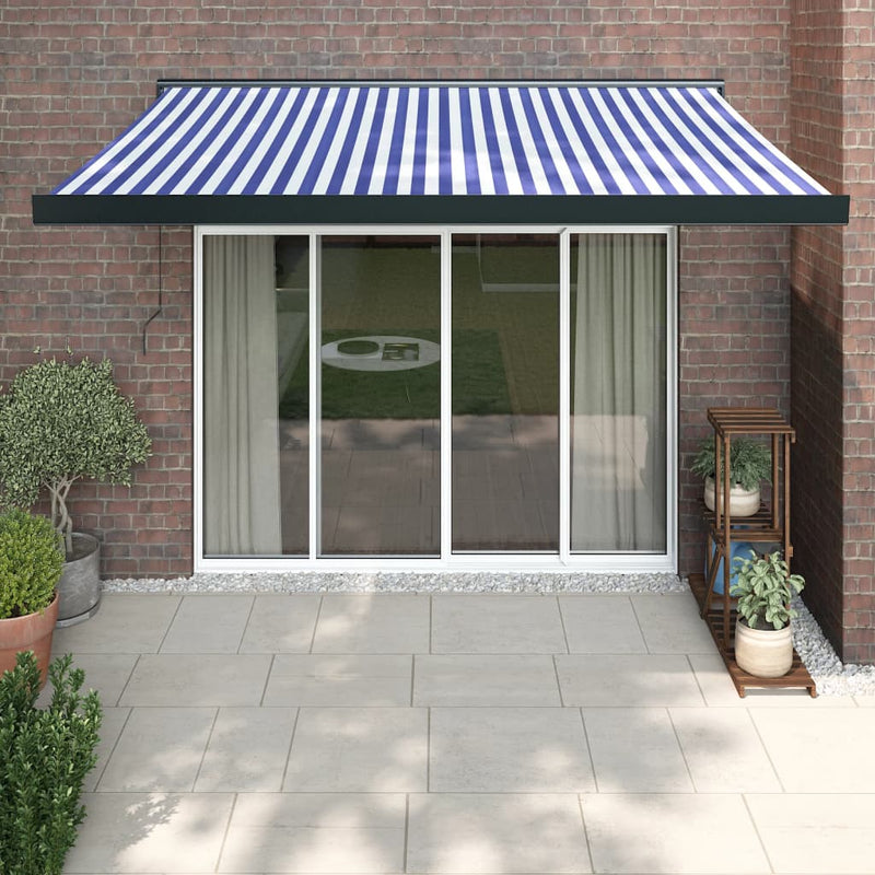 Retractable Awning Blue and White 3x2.5 m Fabric and Aluminium