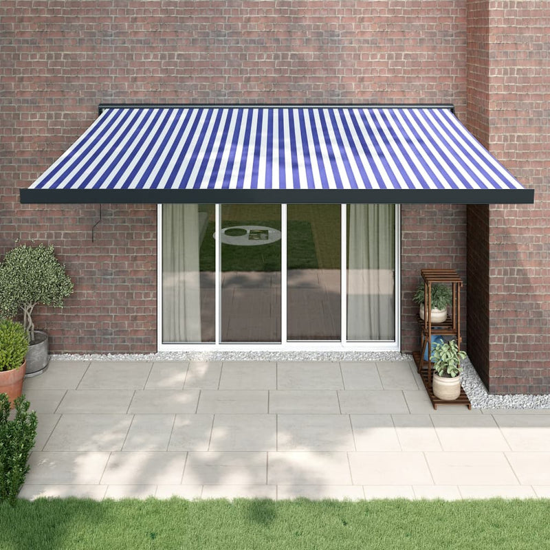 Retractable Awning Blue and White 4x3 m Fabric and Aluminium