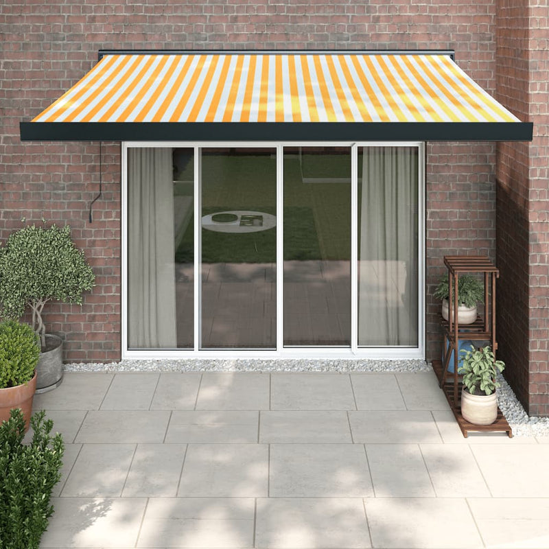 Retractable Awning Yellow and White 3x2.5 m Fabric and Aluminium