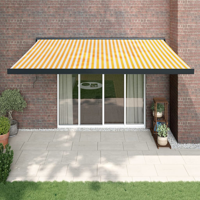 Retractable Awning Yellow and White 4.5x3 m Fabric and Aluminium