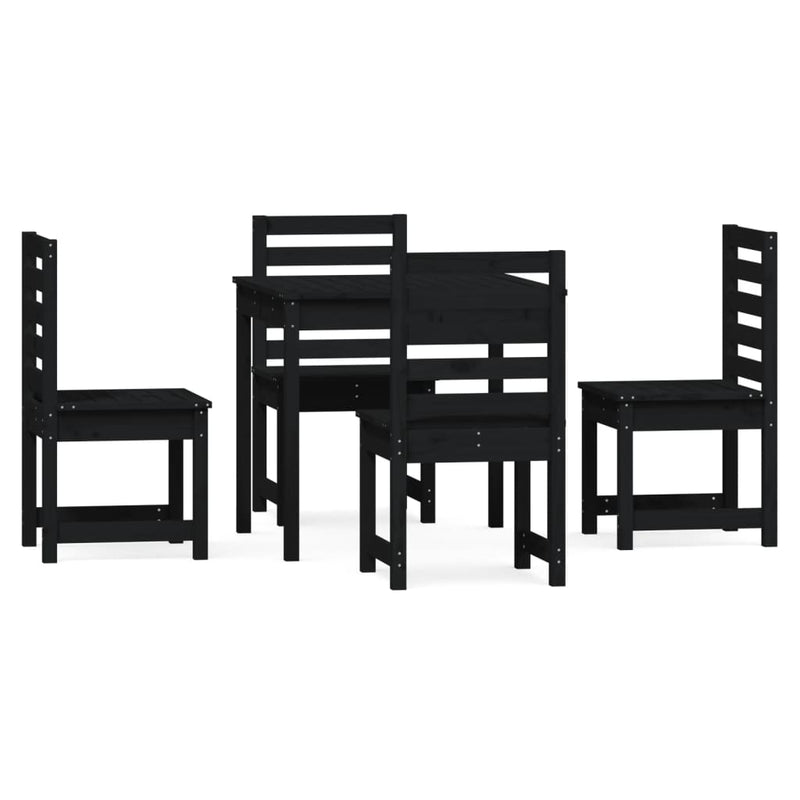 5 Piece Garden Dining Set Black Solid Wood Pine