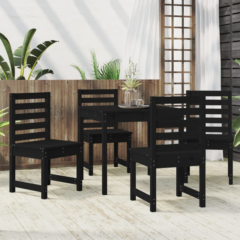 5 Piece Garden Dining Set Black Solid Wood Pine