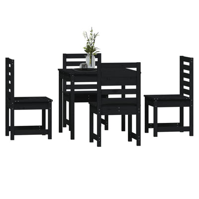 5 Piece Garden Dining Set Black Solid Wood Pine