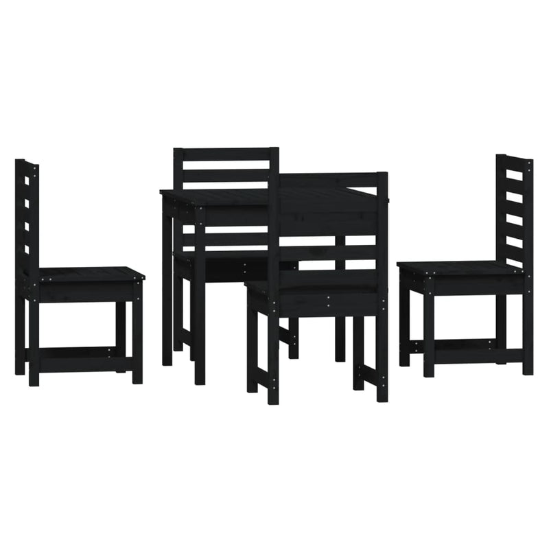 5 Piece Garden Dining Set Black Solid Wood Pine