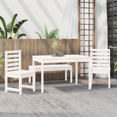 4 Piece Garden Dining Set White Solid Wood Pine