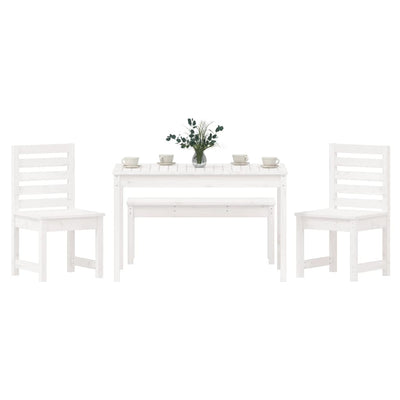 4 Piece Garden Dining Set White Solid Wood Pine