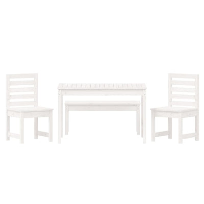 4 Piece Garden Dining Set White Solid Wood Pine