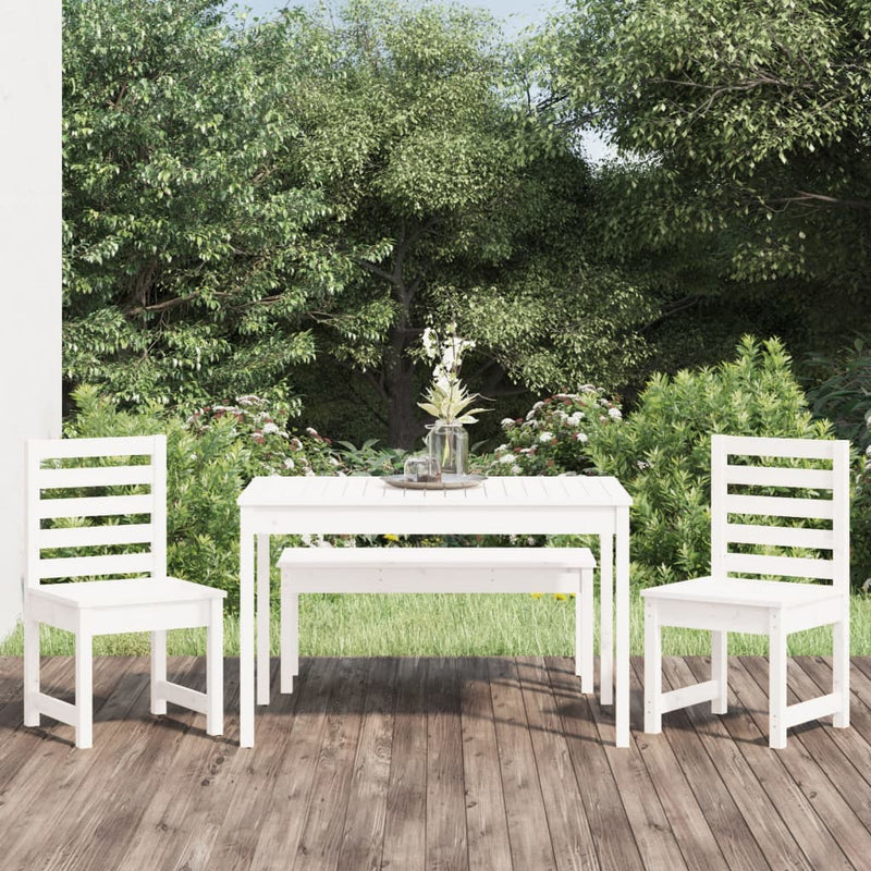 4 Piece Garden Dining Set White Solid Wood Pine