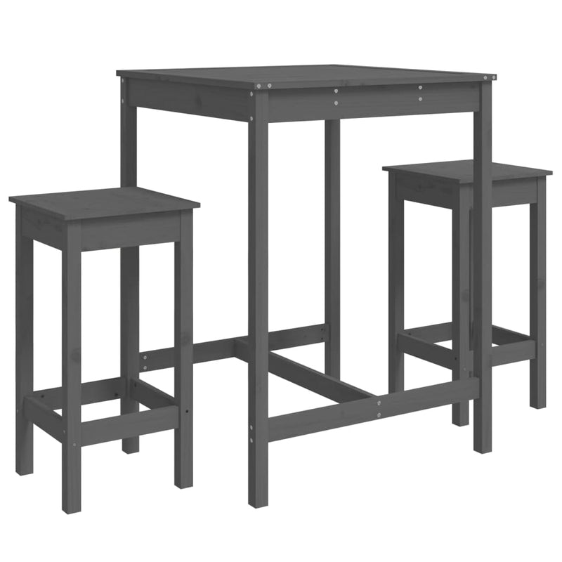 3 Piece Garden Bar Set Grey Solid Wood Pine