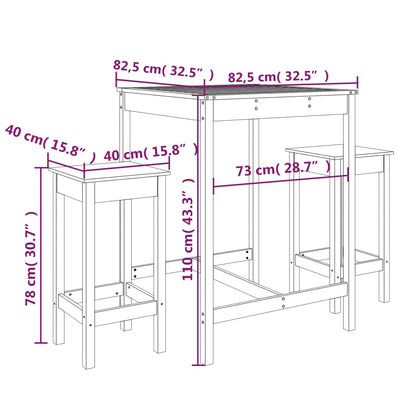 3 Piece Garden Bar Set Grey Solid Wood Pine