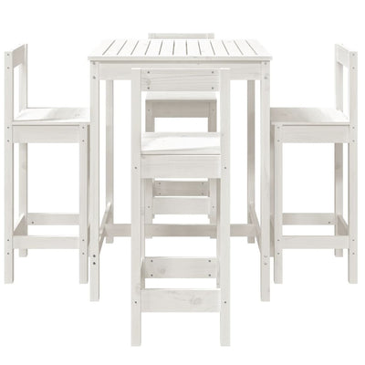 5 Piece Garden Bar Set White Solid Wood Pine