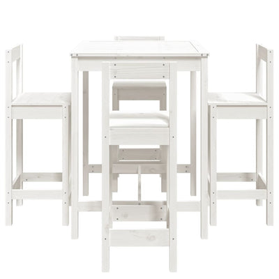 5 Piece Garden Bar Set White Solid Wood Pine