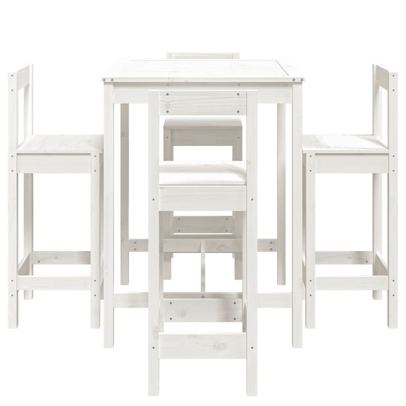 5 Piece Garden Bar Set White Solid Wood Pine