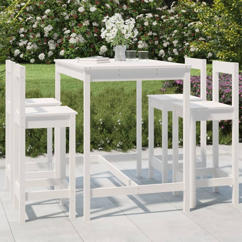 5 Piece Garden Bar Set White Solid Wood Pine