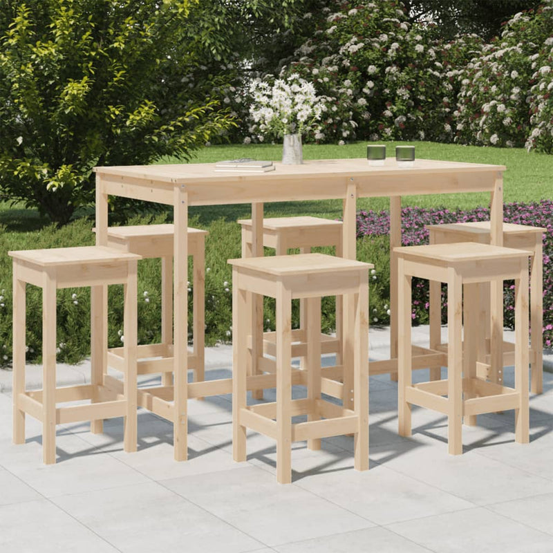 7 Piece Garden Bar Set Solid Wood Pine