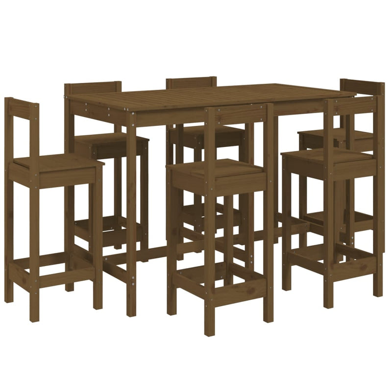 7 Piece Garden Bar Set Honey Brown Solid Wood Pine