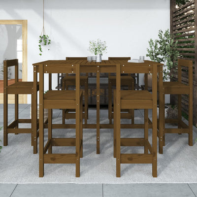 7 Piece Garden Bar Set Honey Brown Solid Wood Pine