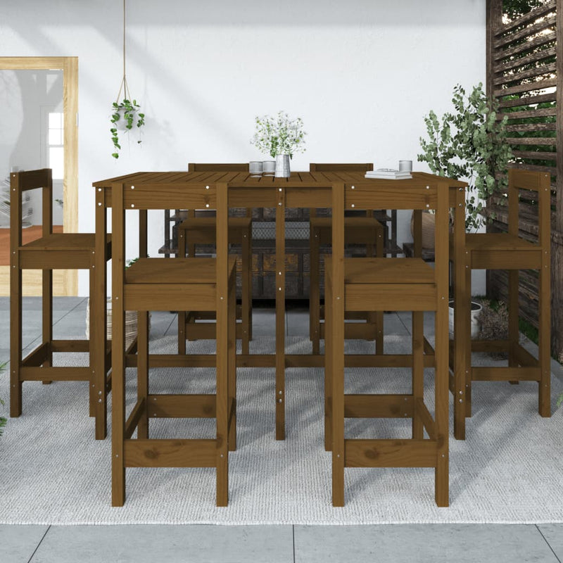 7 Piece Garden Bar Set Honey Brown Solid Wood Pine