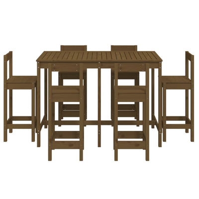 7 Piece Garden Bar Set Honey Brown Solid Wood Pine