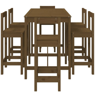 7 Piece Garden Bar Set Honey Brown Solid Wood Pine