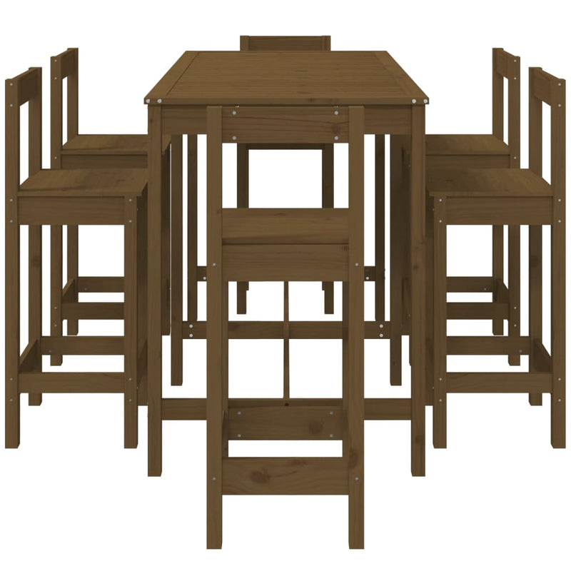 7 Piece Garden Bar Set Honey Brown Solid Wood Pine