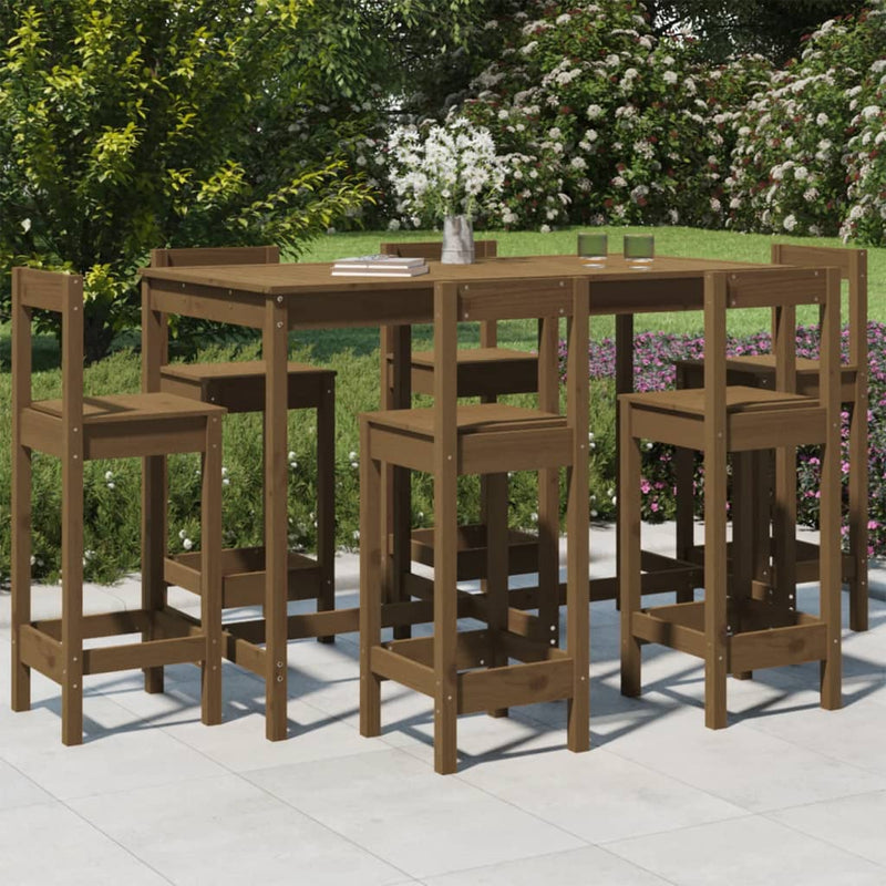 7 Piece Garden Bar Set Honey Brown Solid Wood Pine