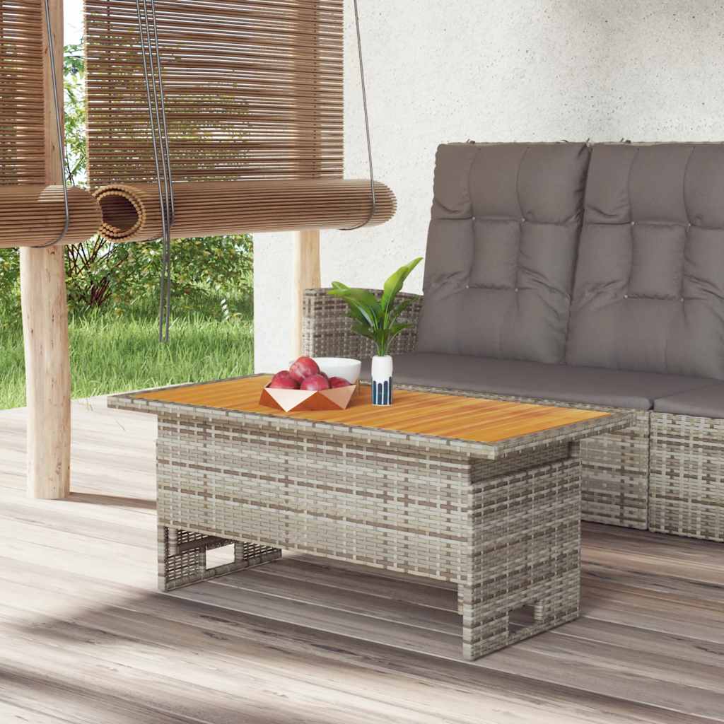 Garden Table 100x50x43/63 Solid Wood Acacia&Poly Rattan Grey