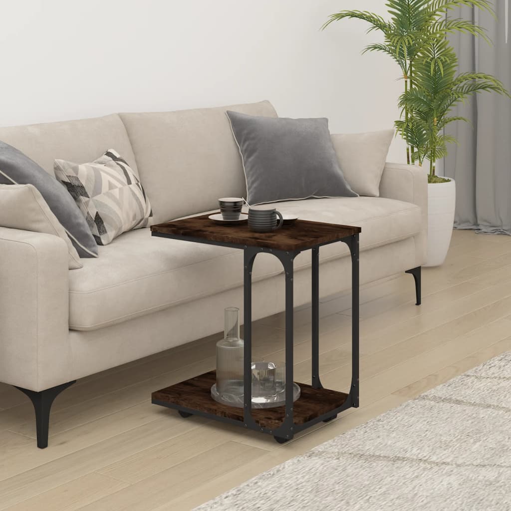 vidaXL Side Table with Wheels Smoked Oak 50x35x55.5cm Engineered Wood 3