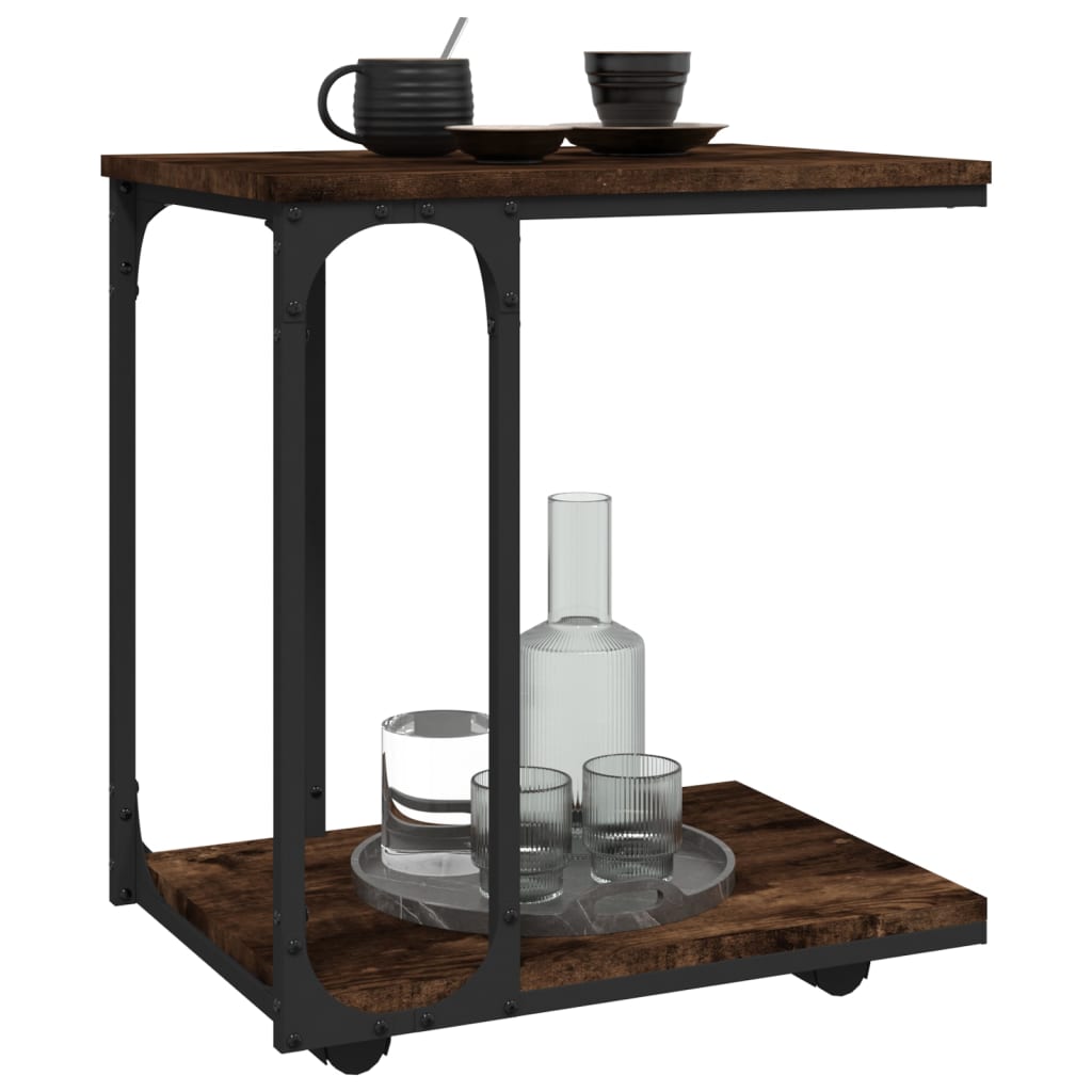 vidaXL Side Table with Wheels Smoked Oak 50x35x55.5cm Engineered Wood 4