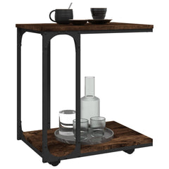 vidaXL Side Table with Wheels Smoked Oak 50x35x55.5cm Engineered Wood 4