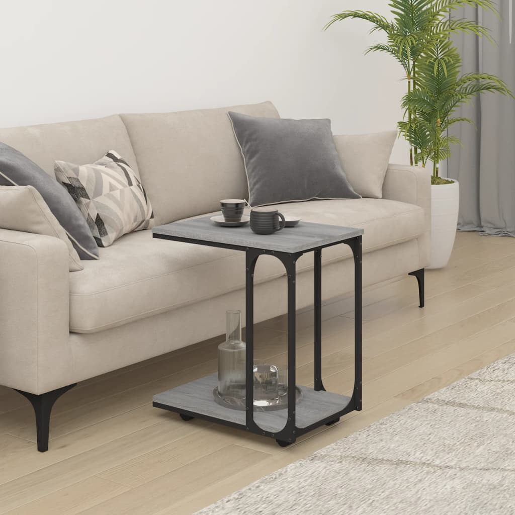 vidaXL Side Table with Wheels Grey Sonoma 50x35x55.5cm Engineered Wood 3