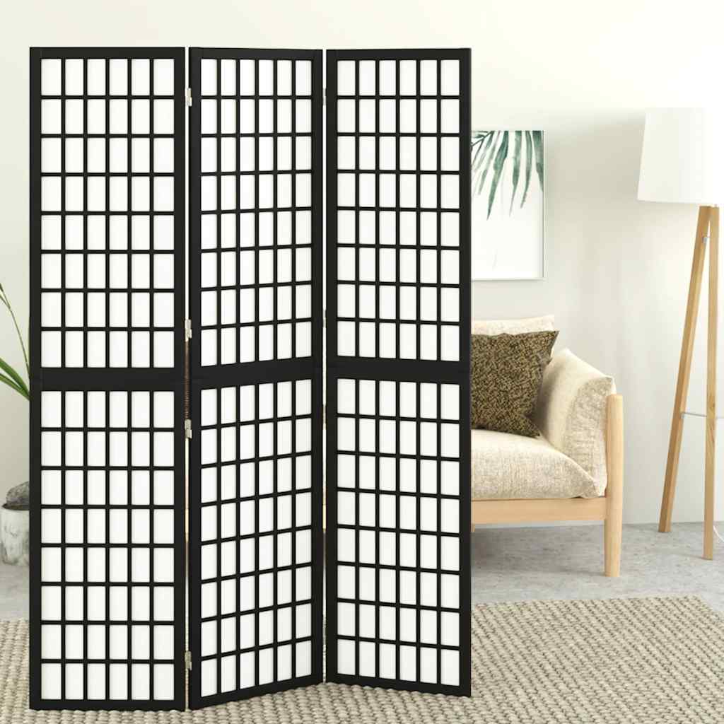 Folding 3-Panel Room Divider Japanese Style Black 120 x 170 cm