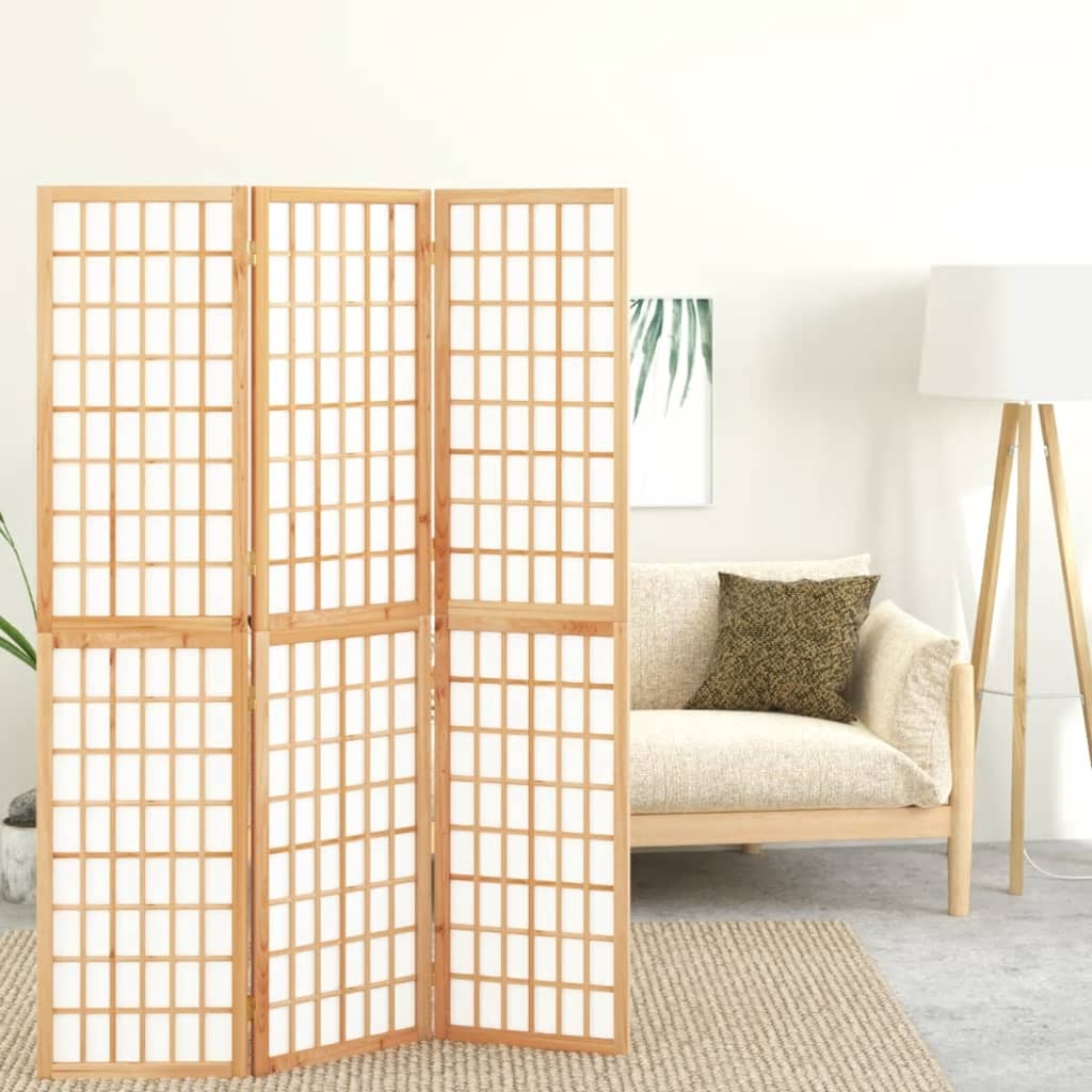 Folding 3-Panel Room Divider Japanese Style Natural 120 x 170 cm