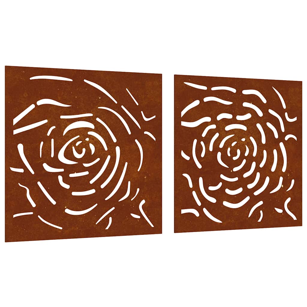 vidaXL Garden Wall Decorations 2 pcs 55x55 cm Corten Steel Rose Design 2