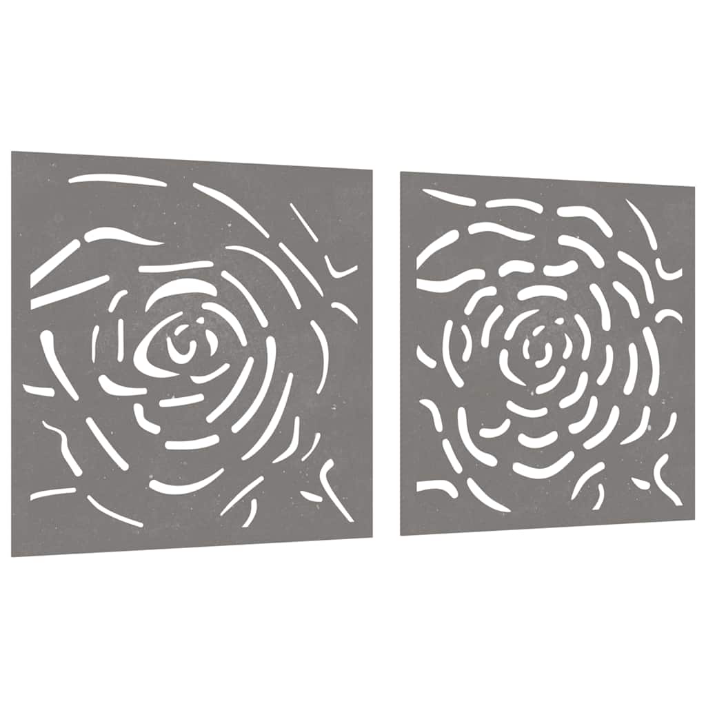 vidaXL Garden Wall Decorations 2 pcs 55x55 cm Corten Steel Rose Design 3