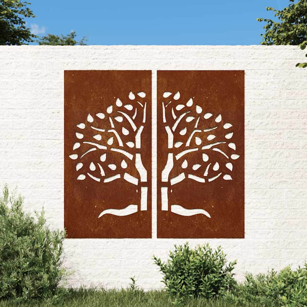 vidaXL Garden Wall Decorations 2 pcs 105x55cm Corten Steel Tree Design 1