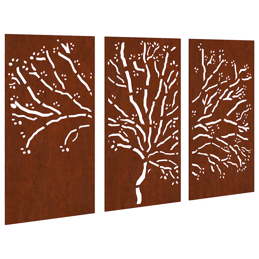 vidaXL Garden Wall Decorations 3 pcs 105x55cm Corten Steel Tree Design 2