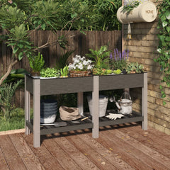 Garden Raised Bed with Shelf Grey WPC 150 cm