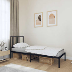vidaXL Metal Bed Frame without Mattress Black with Headboard