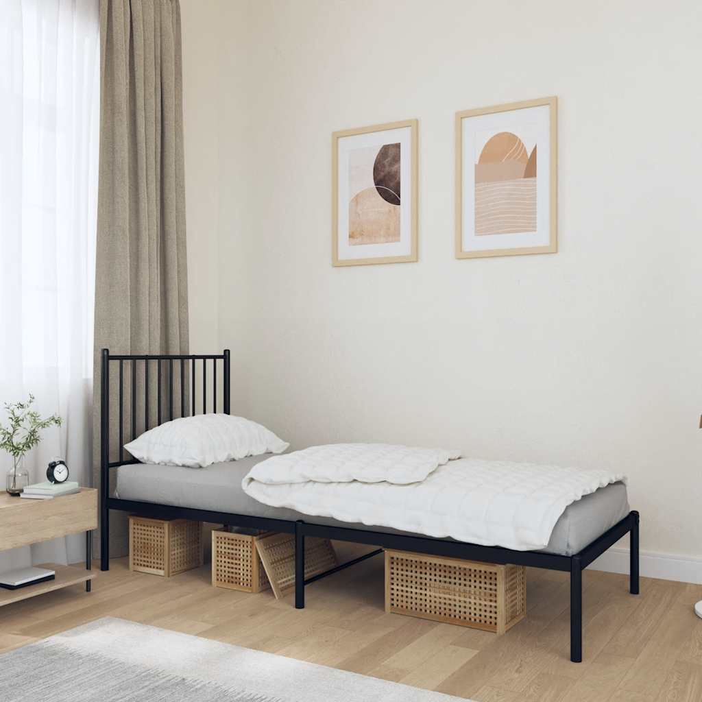 vidaXL Metal Bed Frame without Mattress with Headboard Black 80x200cm 1