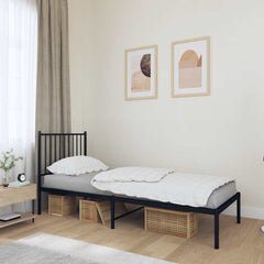 vidaXL Metal Bed Frame without Mattress with Headboard Black 80x200cm 1